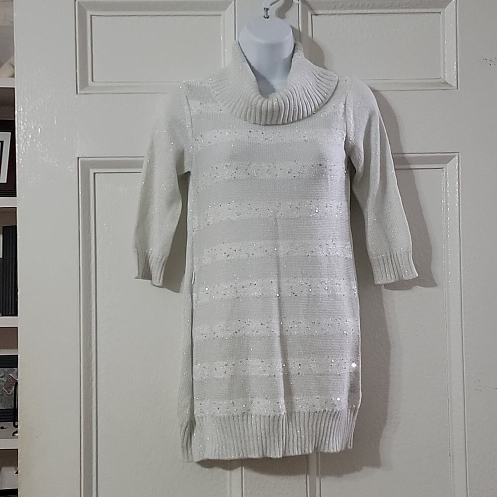 Girl's White Sparkling Sweater Dress Sz XL